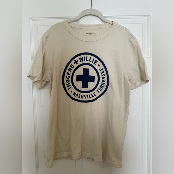 imogene + willie Beige and Navy Emblem Tee - Picture 1 of 3
